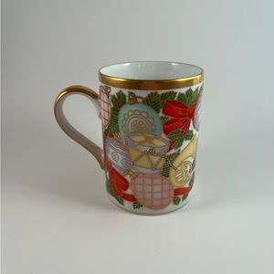 Vintage Christian Dior Christmas Mugs 1990s Set of 2 Porcelain Gold Logo Rare